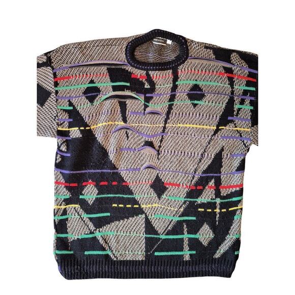 VTG Hilton Coogie Style  XL Acrylic Sweater Grey/Blk Cubist Face - Picture 9 of 11